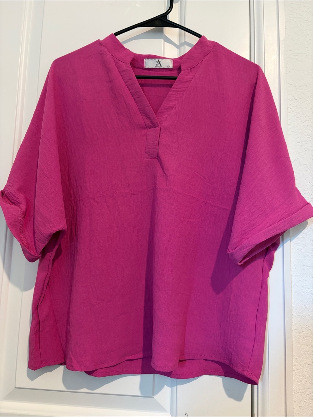 Relaxed Split-Neck Tunic in Bright Pink